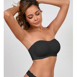 DEANGELMON Strapless Bras for Women Seamless Padded Bandeau Bra Non-Slip Silicone Tube Top Wireless Push Up Convertible Bralettes(Black,M)