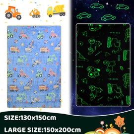 HSGLGNA Cuddly Blanket Children's Dinosaur Blanket Glow in the Dark, Dinosaur Pattern Soft Microfibre Fluffy Blanket, Great Gifts for Dinosaur Lovers (Construction, 150 x 200 cm)