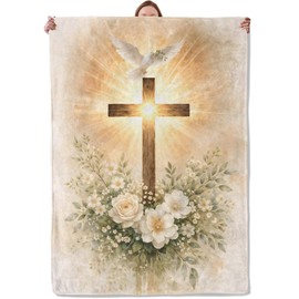 Christian Cross Blanket Gifts for Women Girls Kids, Soft Warm Lightweight Faith Dove Cross Floral Flannel Throw Blankets for Living Room Sofa Home Bedroom Decor 50" x 60"