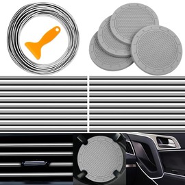 Pack of 25 Car Decoration Accessories, 20 Pieces Car Air Conditioning Decoration Strips U-Shape Strips for Air Vents, 5 m Filler Insert Strips with Installation Tool, 4 Pieces Car Cup Mat (Splitter)