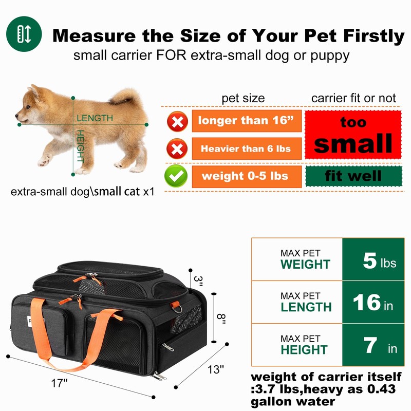 pidipiti 17x13x8 Frontier Allegiant Airlines Approved top Expandable pet Carrier