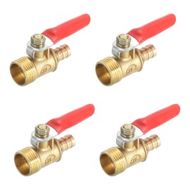 sourcing map 2Pcs Brass Water Mini Ball Valve Shut Off Switch, G3/8" Male x 5/16" Hose Barb, 180 Degree Operation Handle, Brass Valve