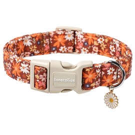 Lionet Paws Floral Dog Collar- Cute Fall Groundsel Oxalis Golden-Rod Dog Collars with Plastic Buckle, Light Adjustable Dog Collars for Small Medium Dogs