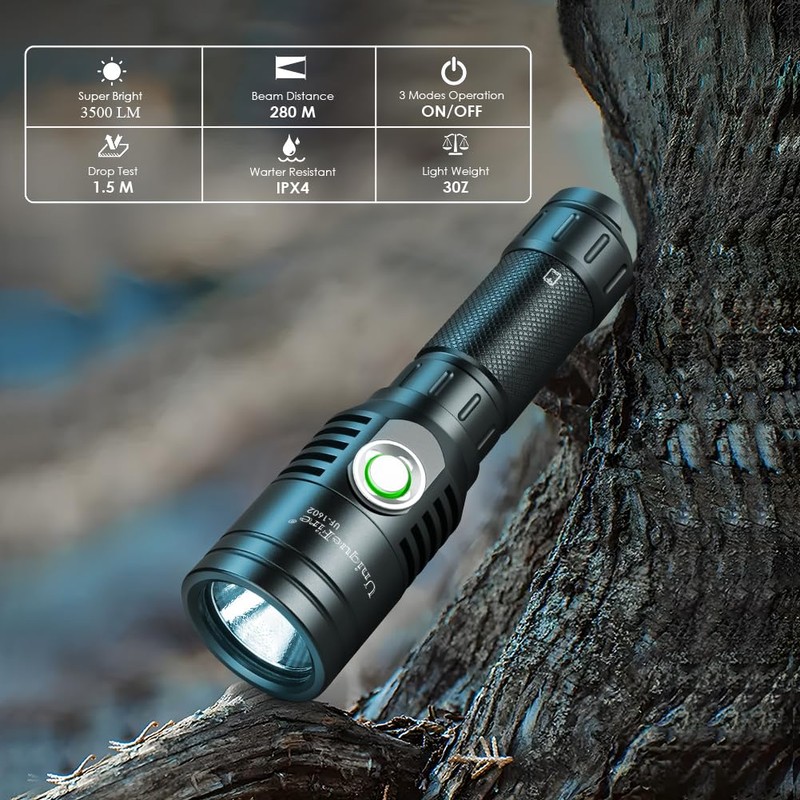 UniqueFire Portable Tactical Mini Flashlight, 1602 3 Modes LED Flashlight