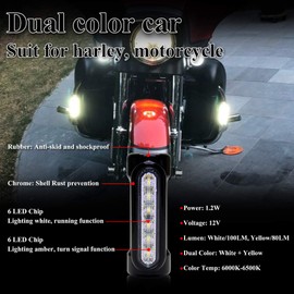 Motorcycle Highway Bar Lights, Switchback Driving Lights, White Driving Amber Turn Signal Lights 1-1/4 inch Crash Bar Lights for Electric Bikes (2 Pack) (Black CA)