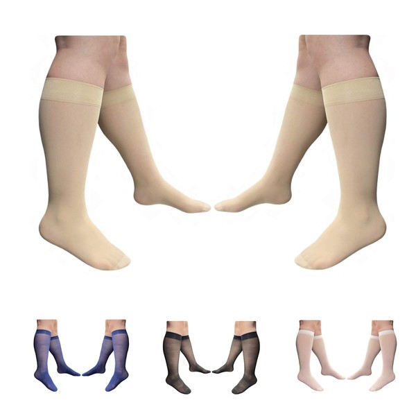 HealthyNees Closed Toe 8-15 mmHg Sheer Compression Leg Ultra Thin 2 Pairs Socks (3X-Large (2 Pair), Beige)