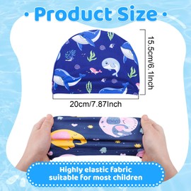 Gabotrie 4 PCS Kids Swim Caps, Cloth Fabric Swimming Caps, Cute Children's Swim Bathing Cap for Long and Short Hair, Swimming Hat Pool Cap for Kids Boys Girls (Dinosaur,Elephant,Dolphin,Shark)