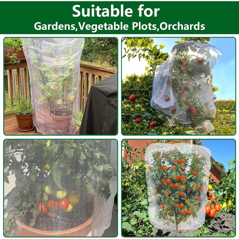 Alpurple 2 Pcs Insect Bird Barrier Netting Mesh with Drawstring-