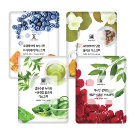 Anna Holtz natural cotton mask pack sheets, 4 types, 100 sheets, tea tree acai berry, aloe shea butter, 4 types, 25 sheets each / 안나홀츠 천연 순면 마스크팩 시트 4종 100매 티트리 아사이베리 알로에 쉐어버터, 4종 25장씩