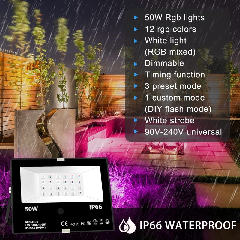 MELPO Led Flood Light Outdoor, 50W RGB Color Changing Landscape