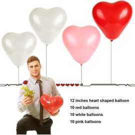 Augshy Heart Balloons Kit,3 Style 12 Inch Heart Shape Latex Balloons for Valentines Day,Wedding Party,Propose Marriage,