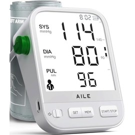 Monitor de presión arterial para uso doméstico: AILE Máquina de presión arterial con visualización LCD grande retroiluminada, brazo de presión arterial grande y cómodo, 8.7-16.5 pulgadas, ajustable, 2