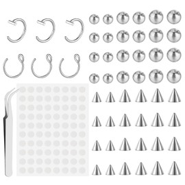 Yolev 54 Stück Fake Piercing Kugel Nasen Lippenohrringe 3 mm 4 mm 5 mm Stahlfarbe Fake Nose Ring Gefälschtes Augenbrauen Fake Septum Piercing Ohr mit Aufkleber Fake Piercings Einfach zu Tragen