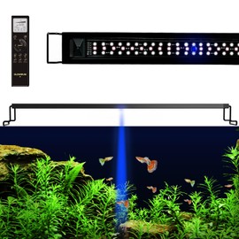 GLOWRIUM LED Aquarium Light with Remote, Full Spectrum Fish Tank Light with Auto Timer, IP67 Waterproof Freshwater Planted Tank Light, Dimmable RGB+W+Moon LEDs with High Performance (36W 48-53inch)