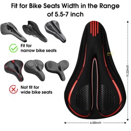 MSDADA New Gel Bike Seat Cover Padded, Soft Bike Seat Cover Cushion for Men & Women, Comfortable Bike Accessories Gel Seat Cover for Bike, Outdoor Indoor Cycling(Red)