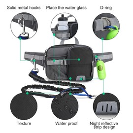 DONGKER Dog Jogging Lead, Free Hand Lead Jogging Dog Lead with Reflective Seams, Waist Belt and Waste Bag Dispenser for Jogging, Cycling, Running, Walking