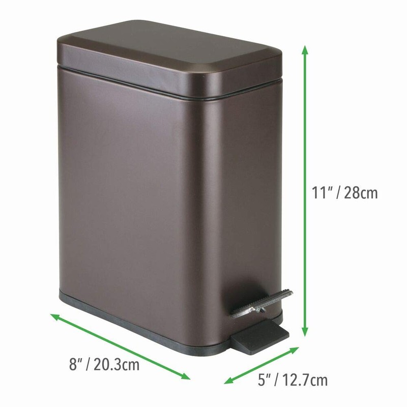 mDesign 1.3 Gallon Rectangular Slim Profile Steel Step Trash Can