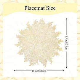 Gold Placemats Set of 6 Flower Pressed Vinyl Place Mats Table Setting Kitchen Waterproof Tablemats for Dining Table Holiday Wedding Decorative
