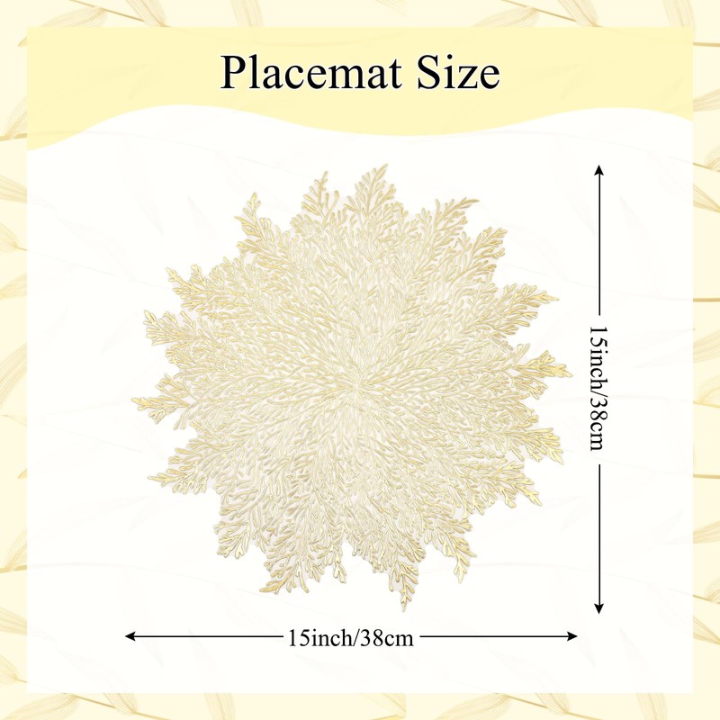 Gold Placemats Set of 6 Flower Pressed Vinyl Place Mats