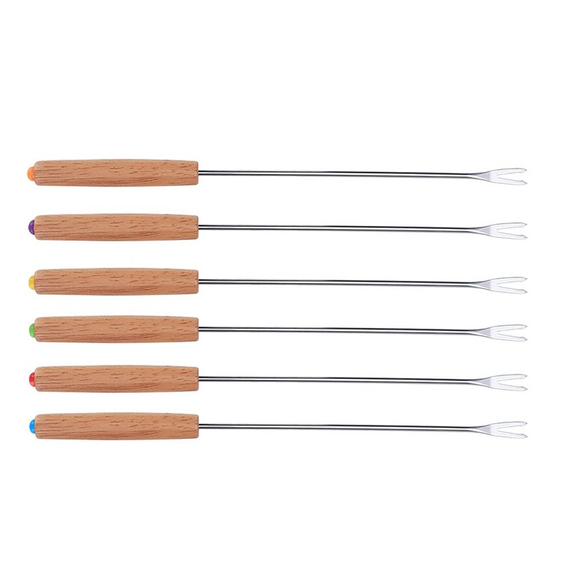 12-Piece Stainless Steel Barbecue Fork Skewer Set with Wooden Handle,
