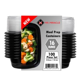 Mr Miracle Meal Prep Containers with Lids - 50 Pack, 16 Oz Take Out Containers With Lids - Leakproof, Microwave & Freezer Safe Disposable Food Containers for Meal Planning & Storage