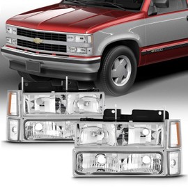 AKKON - Fits 1994-1998 C/K 1500 2500 3500 Tahoe Suburban Pickup Chrome Headlight + Corner + Bumper Signal Lamp + Tail Light Pair