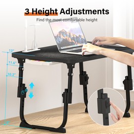 DECOSIS Laptop Desk for Bed Height Adjustable, Lap Bed Table with USB/Storage Drawer/Cup Holder/Tablet Stand/Book Shelf, Foldable Breakfast Tray Portable for Reading Writing, Sofa & Floor, Black