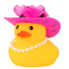 wonuu Car Dashboard Pink Cowboy Hat Rubber Ducks, Decorations Duck for Office Desk Ornament Accessories with Hat, Heart Glasses, Pearl, Pink Black