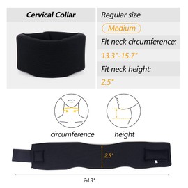 Soft Foam Neck Brace Universal Cervical Collar, Adjustable Neck Support Brace for Sleeping - Relieves Neck Pain and Spine Pressure, Neck Collar After Whiplash or Injury (Black, 3" Depth Collar, M)