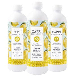 CAPRI ESSENTIALS Dish Soap Liquid, Natural Household Cleaning, Plant Based Aromatic Dish Detergent, Blend of Essential Oils with Tea Tree, Rosemary & Cedarwood, Lemon Verbena, 16 FL Oz (3 Pack)