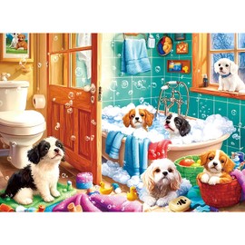 300 Pieces Puzzles for Adults,Bath Puppy Puzzle for Adults,Large Puzzle Piece for Seniors,Cute Dogs Themed Jigsaw Puzzles for Kids Ages 8-10,Puzzles for Family Game Nights, 20.5 x 15 in