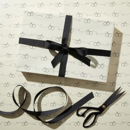 The Gift Wrap Company 58-189267 Wedding Ring Flat Gift Wrapping Paper Sheet Set, 30" x 23", Black and Crème, 3 Pieces