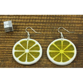 Miniblings Lemon Slice Earrings Miniblings Pendant Lemon Fruit 35 mm Yellow