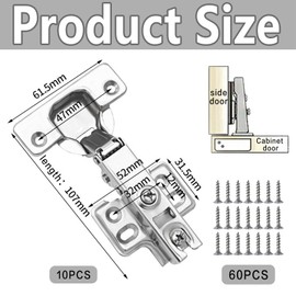 Pack of 10 Corner Stop Cabinet Hinges, Soft Close Door Hinges with Hydraulic Damping, 110° Opening Angle, Hinges for Cabinet Doors, Furniture Hinges for Kitchen & Wardrobes