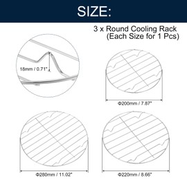 uxcell 3Pcs 7-7/8",8-11/16",11" Round Cooling Rack, Roasting Baking Steaming Cooling Rack, Stainless Steel Cooking Grid Grill for Oven, Air Fryer, Silver