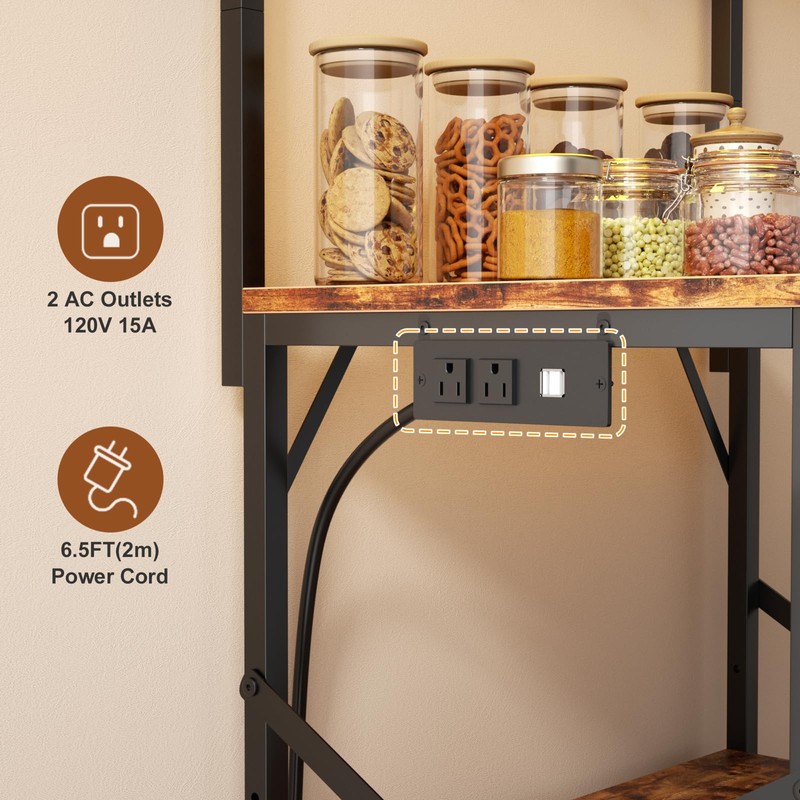 Kitchen Bakers Rack with Power Outlet & LED Lights, Small