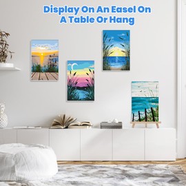 4 Pack Paint by Numbers Kits for Adults Beginners Framed Canvas, Sunset Seascapes Adult Paint by Number Kit with Easel, Landscapes Painting by Numbers for Beginners, Arts and Crafts for Decor 8x12inch