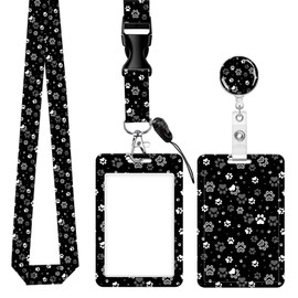 SUPSLOTH Cute ID Badge Holder with Retractable Clip,Adjustable Badge Lanyard, Reels for Women Kid Teacher Nurse Doctor Student - Dog Paw Print and Star
