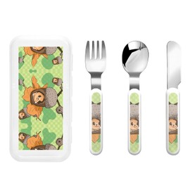 Cartoon squirrel Children's tableware 3-piece set, reusable knife, fork and spoon cutlery set, portable children's food protection tableware