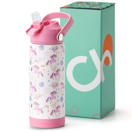 Choco Mocha Kids Water Bottle For School, Kids Insulated Unicorn Water Bottle Stainless Steel for Girls,18Oz Pink & White