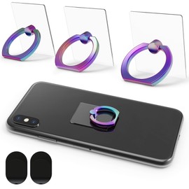 3PCS Transparent Base Phone Grips, Secure 180° Angle Adjustment and 360° Rotation for Easy Phone Handling, Compatible with All Smartphones, 2 Hooks and Remover Tool Included (Iridescent)