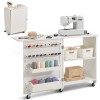 White Folding Sewing Table With Storage Shelves And Lockable Wheels