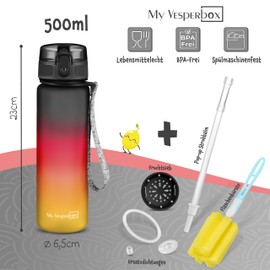 My Vesperbox Minny Children's Leak-Proof Water Bottle, with Straw or Strainer, 500 ml, Lightweight Tritan Water Bottle, BPA-Free, for Nursery, School, Germany, 500 ml