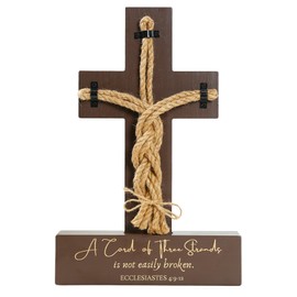 Cord of Three Strands Ceremony Cross - Natural Wood & Rope Sign Unity Candle Alternative, Braid for Wedding Ceremony, Unity Ideas, Religious Marriage Gift
