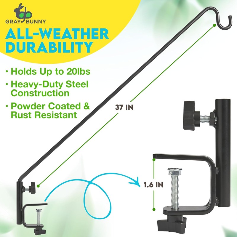 Gray Bunny Deck Hook, 37 Inch Bird Feeder Pole, Non-Slip