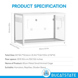 BUCATSTATE Hamster Cage Metal 2.0 - Small Animal Habitats Large Stackable with Top Access Easy Assemble 31.4L*17.6W*20H Inches Dwarf Syrian Hamster House for Guinea Pig, Gerbil (552sq inch White)