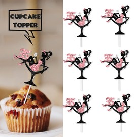 18pcs Pink Glitter 35 Silhouette High Heeled Sitting Girl Cupcake Topper Makeup Spa Theme Party Decoration Supplies Girl Lady Women 35th Happy Birthday Party Decor Supplies