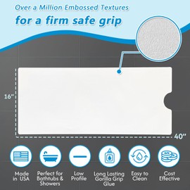 16"x40" Matte White Self-Adhesive Vinyl Non Slip Bath Mat Safety Anti Skid Bathtub Placemat with Drain Cut Out Peel and Stick for Shower Floor Boat Area
