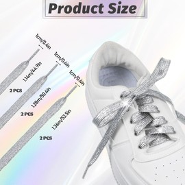 3 Pairs Glitter Shoelaces, Flat Bling Shoelaces, Trainers, Shiny Metallic Silver Shoe Laces for Trainers, Sports Shoes, Canvas Shoes