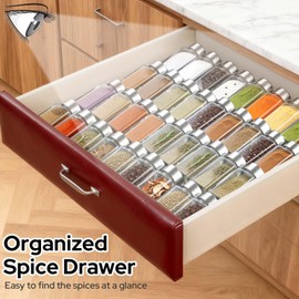 Euqvunn 8 Pack Porta Spezie per Cucina, Portaspezie da Cassetto Estensibile Regolabile da 23 cm a 46 cm, Organizer Cucina per Piano di Lavoro, Credenza, Scaffale, Contenitori da Cucina